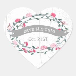 Waterverf Roze en Groene Floral Wedding Seal Hart Sticker