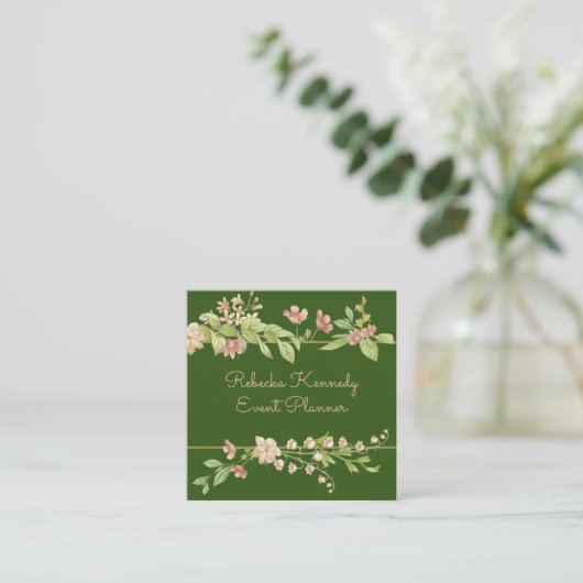 Waterverf Roze en groene Florentijnse grens Vierkante Visitekaartje (Staand voorkant)