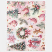 Waterverf Roze en Groene Kerstmis Motieven Collage Fleece Deken (Voorkant)
