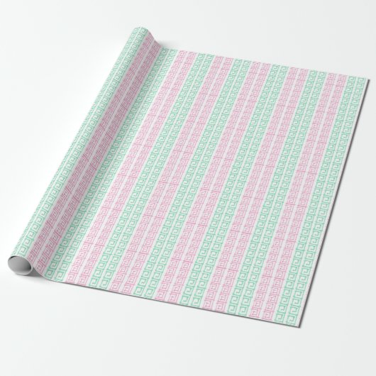 Waterverf roze en groene mahjong cadeaupapier (Uitgerold)