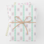 Waterverf roze en groene mahjong inpakpapier vel (In situ)
