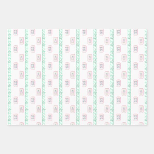 Waterverf roze en groene mahjong inpakpapier vel (Voorkant)