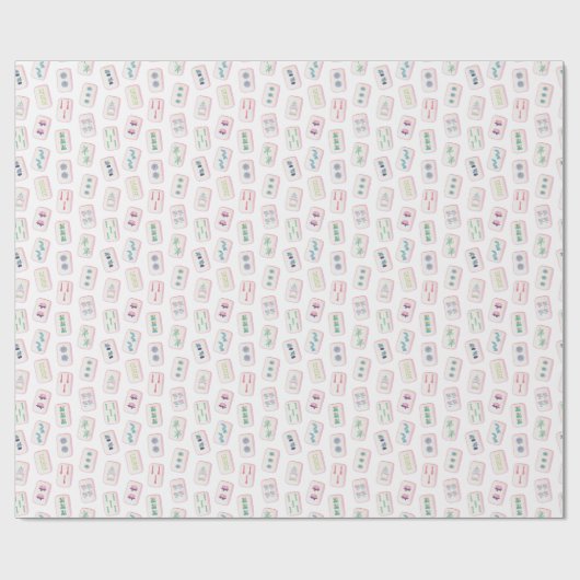 Waterverf Roze en Groene Mahjong Tegels Cadeaupapier (Vlak)
