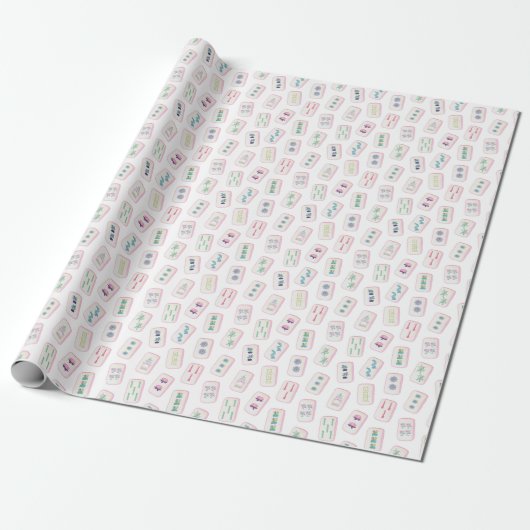 Waterverf Roze en Groene Mahjong Tegels Cadeaupapier (Uitgerold)