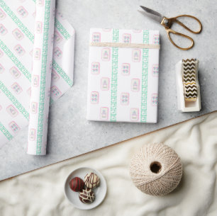 Waterverf Roze en Groene Mahjong Tegels Cadeaupapier