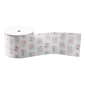 Waterverf Roze en Groene Mahjong Tegels Grosgrain Lint (Spoel)