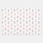 Waterverf Roze en Groene Mahjong Tegels Inpakpapier Vel (Voorkant 3)