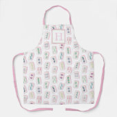 Waterverf Roze en Groene Mahjong Tegels Monogram Schort (Voorkant)
