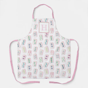 Waterverf Roze en Groene Mahjong Tegels Monogram Schort