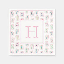 Waterverf Roze en Groene Mahjong Tegels Monogram