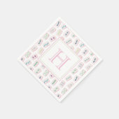Waterverf Roze en Groene Mahjong Tegels Monogram Servet (Hoek)