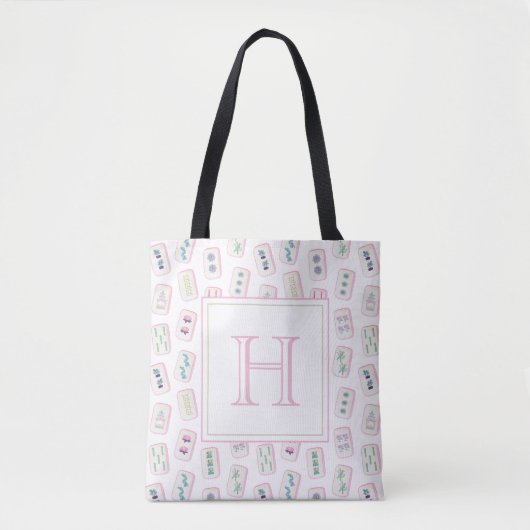 Waterverf Roze en Groene Mahjong Tegels Monogram Tote Bag (Voorkant)