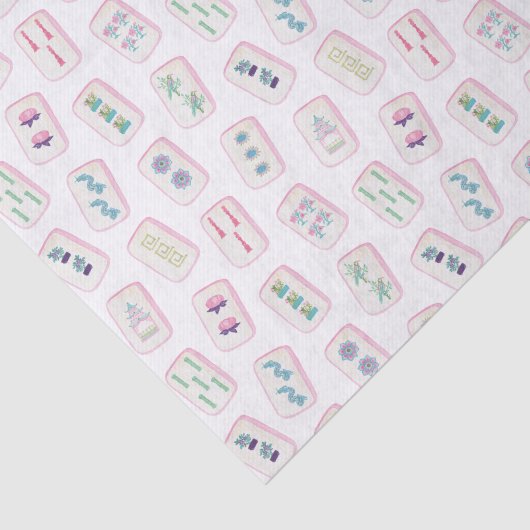 Waterverf Roze en Groene Mahjong Tegels Tissuepapier (Detail)