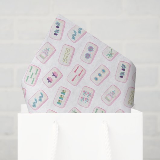 Waterverf Roze en Groene Mahjong Tegels Tissuepapier (Cadeauzakje)