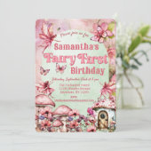 Waterverf Roze en Groene Sprookje Eerste Verjaarda Kaart (Staand voorkant)