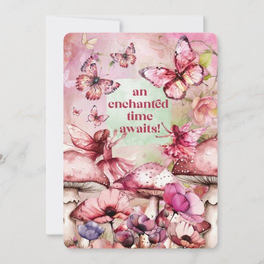 Waterverf Roze en Groene Sprookje Eerste Verjaarda Kaart (Achterkant)