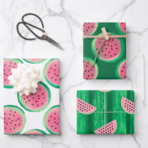 Waterverf Roze en Groene Watermeloen Patronen