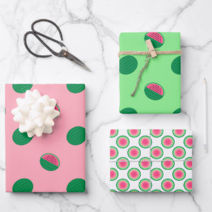 Waterverf Roze en Groene Watermeloen Patronen Inpakpapier Vel