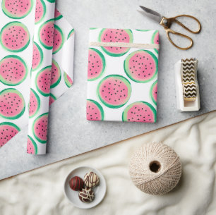 Waterverf Roze en Groene Watermeloen Patroon Cadeaupapier