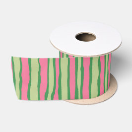 Waterverf Roze en Groene Watermeloen Patroon Satijnen Lint