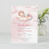 Waterverf roze en ivoren wolk negen meisje kaart (Staand voorkant)