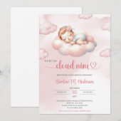 Waterverf roze en ivoren wolk negen meisje kaart (Voorkant / Achterkant)