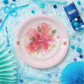 Waterverf roze en koraal papieren bordje (Feest)