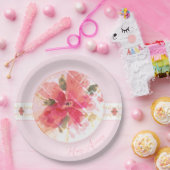 Waterverf roze en koraal papieren bordje (Feest)