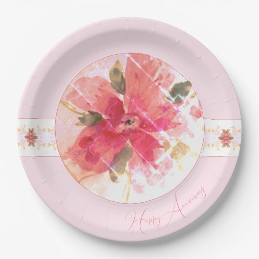 Waterverf roze en koraal papieren bordje (Voorkant)