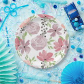 Waterverf Roze en Lila Bloemen Papieren Bordje (Feest)