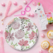 Waterverf Roze en Lila Bloemen Papieren Bordje (Feest)