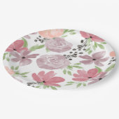 Waterverf Roze en Lila Bloemen Papieren Bordje (Gekanteld)