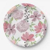 Waterverf Roze en Lila Bloemen Papieren Bordje (Voorkant)