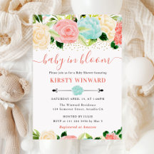 Waterverf Roze en Mint Bloemen Baby Shower