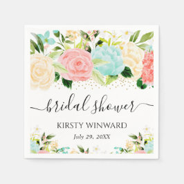 Waterverf Roze en Mint Bloemen Bruidsdouche Servet