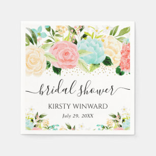 Waterverf Roze en Mint Bloemen Bruidsdouche Servet