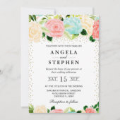 Waterverf Roze en Mint Bloemen Bruiloft Kaart (Voorkant)