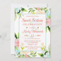 Waterverf Roze en Mint Bloemen Sweet Sixteen