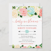 Waterverf Roze en Mint Flowers Baby shower Kaart (Voorkant)