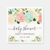 Waterverf Roze en Mint Flowers Baby shower Servet (Voorkant)