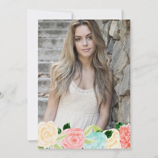 Waterverf Roze en Mint Flowers Foto Zoet 16 Kaart (Achterkant)