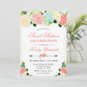 Waterverf Roze en Mint Flowers Sweet 16 Kaart (Staand voorkant)