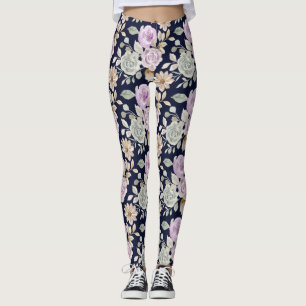 Waterverf Roze en Mint Groene Rozen Floral Boho Leggings