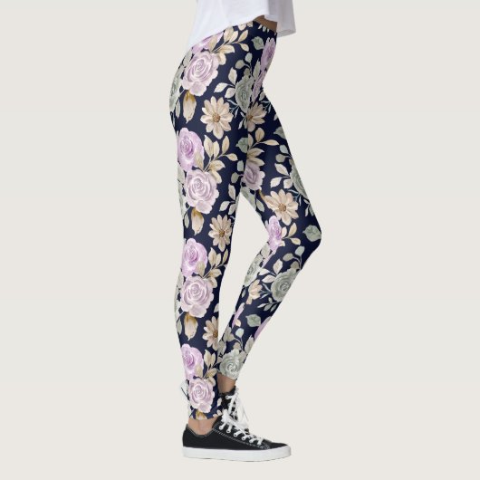 Waterverf Roze en Mint Groene Rozen Floral Boho Leggings (Rechts)