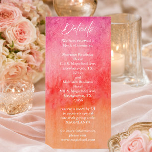 Waterverf roze en oranje trouwdetails menu