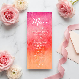 Waterverf roze en oranje trouwmenu menu