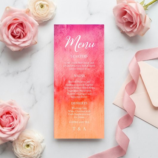 Waterverf roze en oranje trouwmenu menu