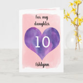 Waterverf Roze en Paars hart 10e verjaardag Kaart (Gele Bloem)