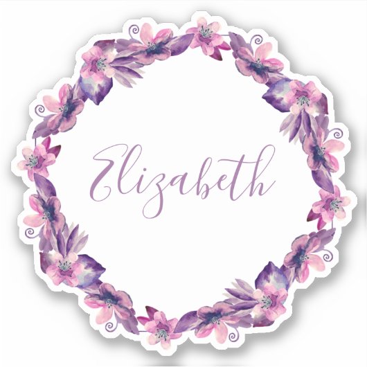 Waterverf roze en paarse bloemen. Botanische naam Sticker (Voorkant)