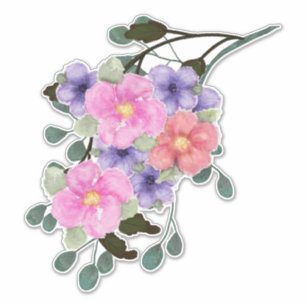 Waterverf Roze en paarse bloemen Sticker